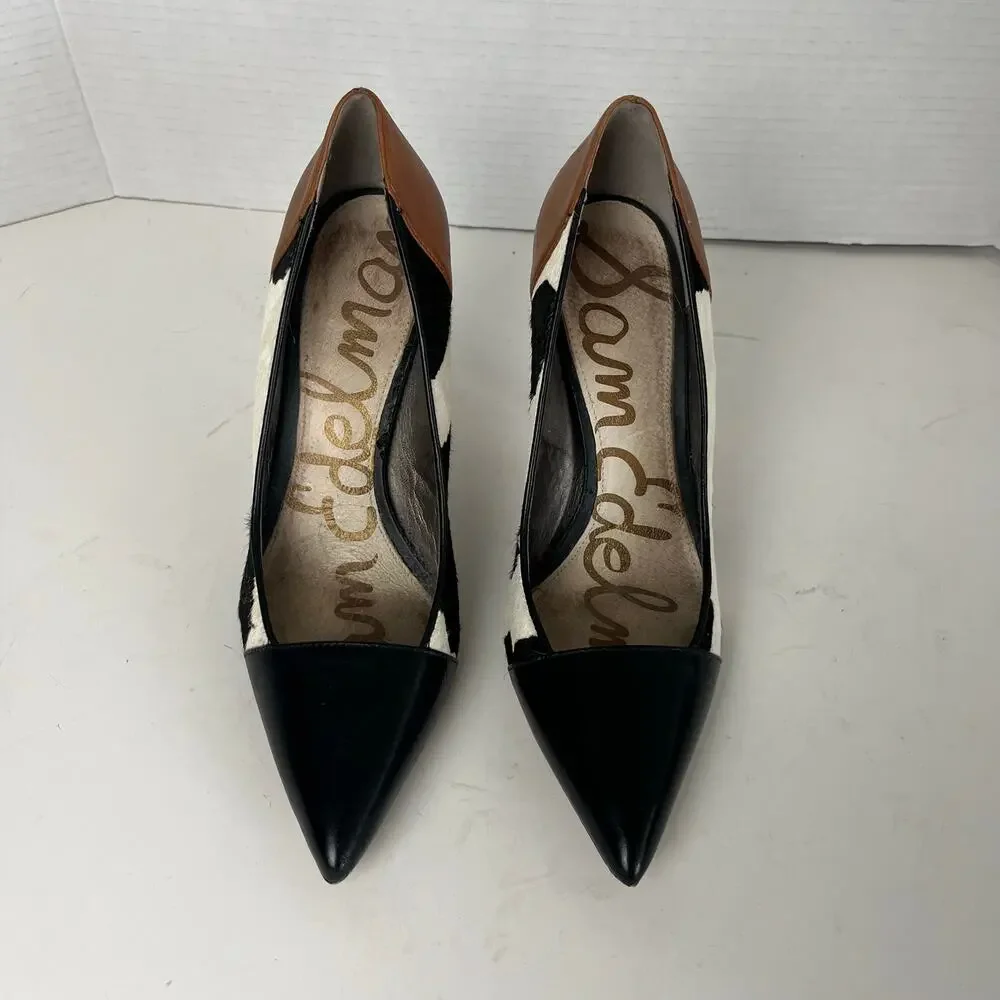 Sam Edelman Size 7 Cow Print Leather Heels Pointed Toe Pumps - Picture 3 of 10